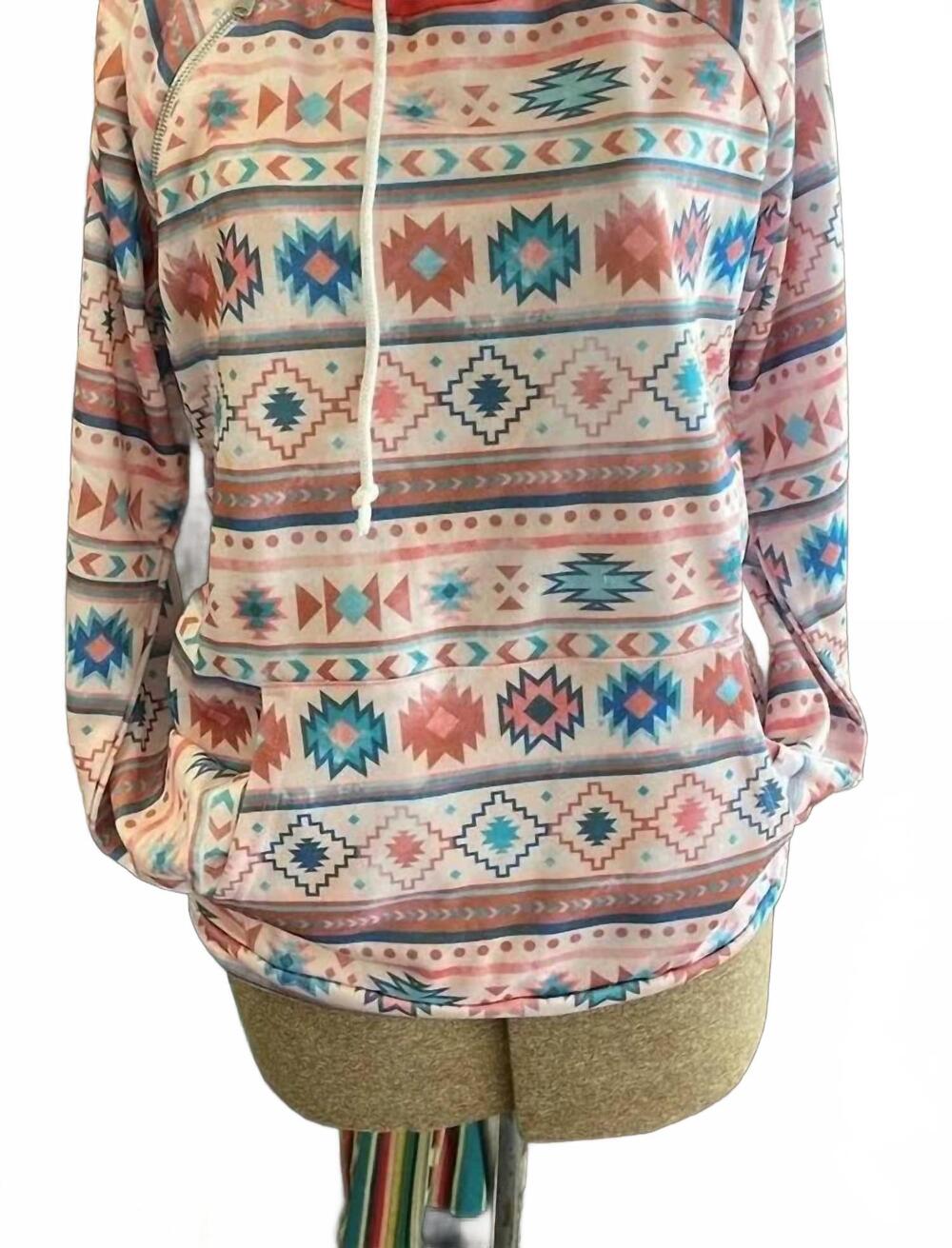 NEW CHEEKYS women's double hood hoodie in aztec